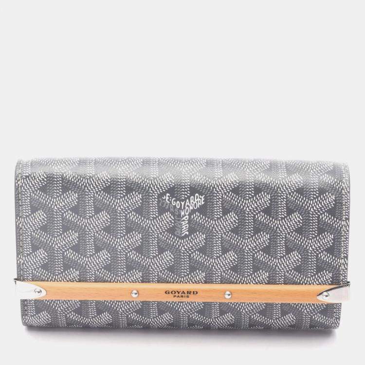 Pre Owned Goyard Monte Carlo Mini Case Pouch Bag In Coated Canvas And Wood Gray
