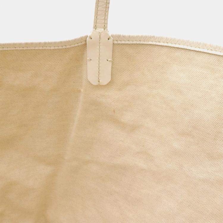 Pre Owned Goyard Saint Louis Gm Tote Bag Large Shoulder Coated Canvas And Leather White Gray