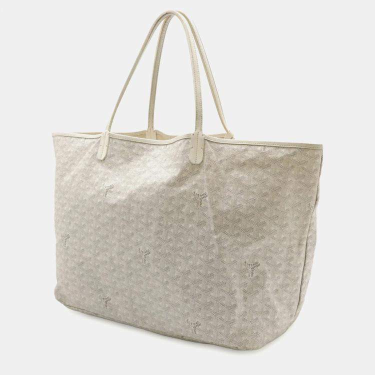 Pre Owned Goyard Saint Louis Gm Tote Bag Large Shoulder Coated Canvas And Leather White Gray