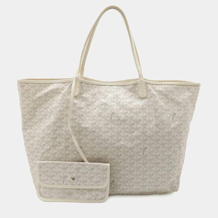 Pre Owned Goyard Saint Louis Gm Tote Bag Large Shoulder Coated Canvas And Leather White Gray