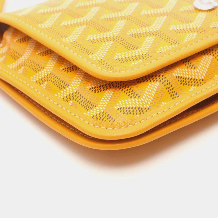 Pre Owned Goyard Plumet Pouch Wallet Shoulder Bag In Coated Canvas And Leather Yellow Multicolor
