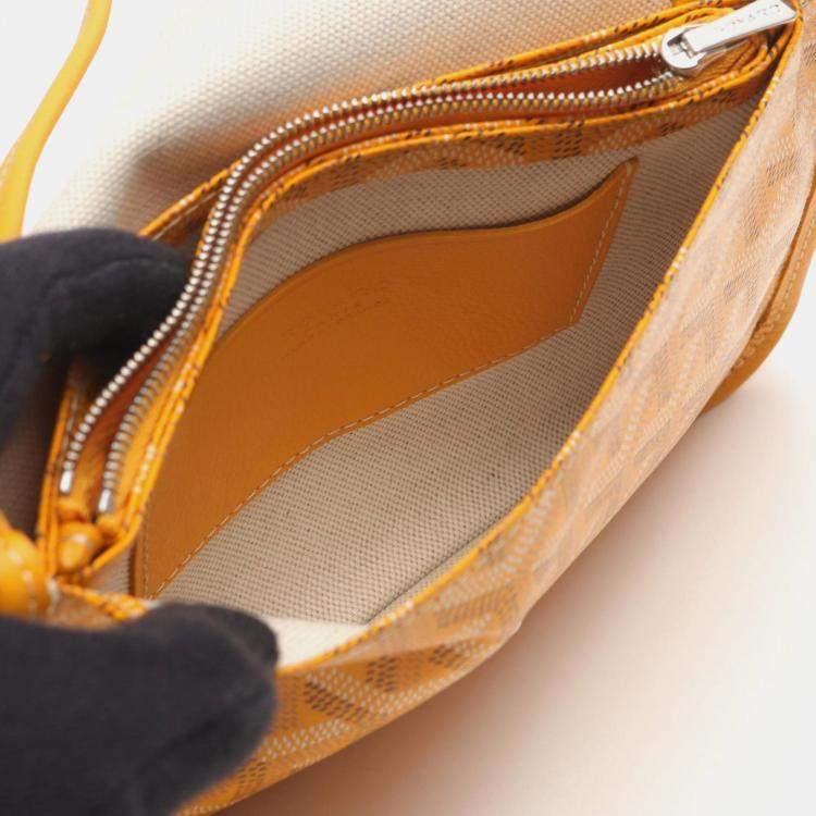 Pre Owned Goyard Plumet Pouch Wallet Shoulder Bag In Coated Canvas And Leather Yellow Multicolor