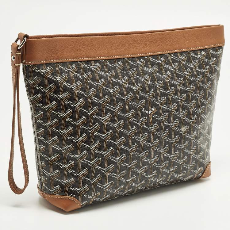 Pre Owned Goyard Conti Brown Goyardine Coated Canvas and Leather Pouch