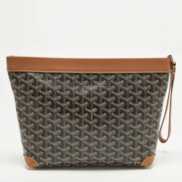 Pre Owned Goyard Conti Brown Goyardine Coated Canvas and Leather Pouch
