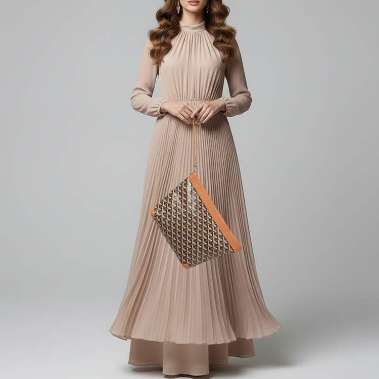 Pre Owned Goyard Conti Brown Goyardine Coated Canvas and Leather Pouch