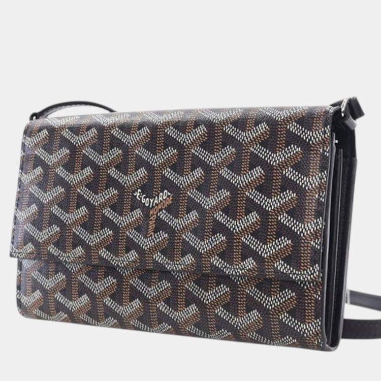 Pre Owned Goyard Black Goyardine Varenne Continental Wallet On Strap