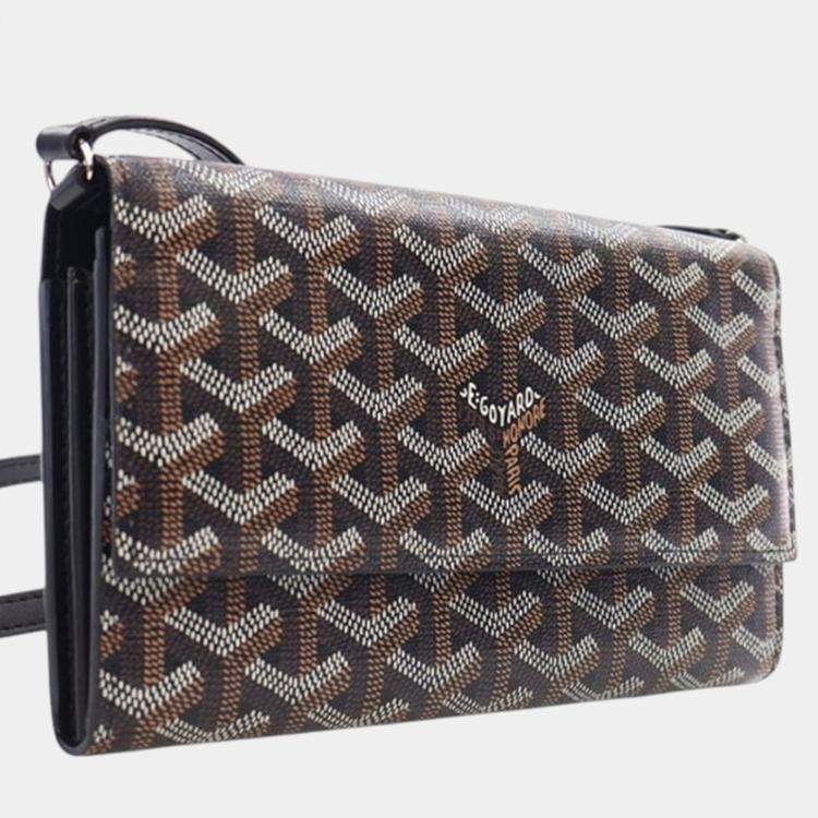 Pre Owned Goyard Black Goyardine Varenne Continental Wallet On Strap