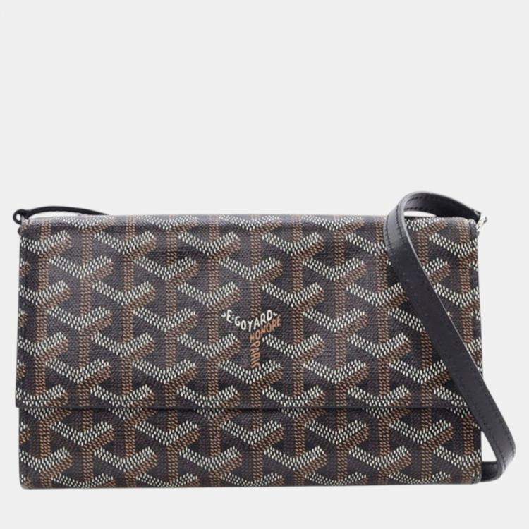 Pre Owned Goyard Black Goyardine Varenne Continental Wallet On Strap