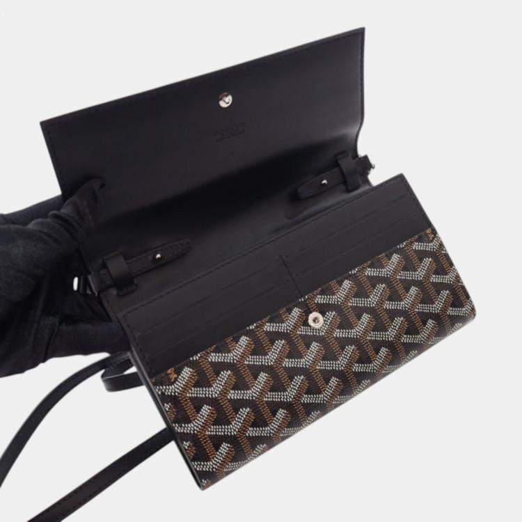 Pre Owned Goyard Black Goyardine Varenne Continental Wallet On Strap
