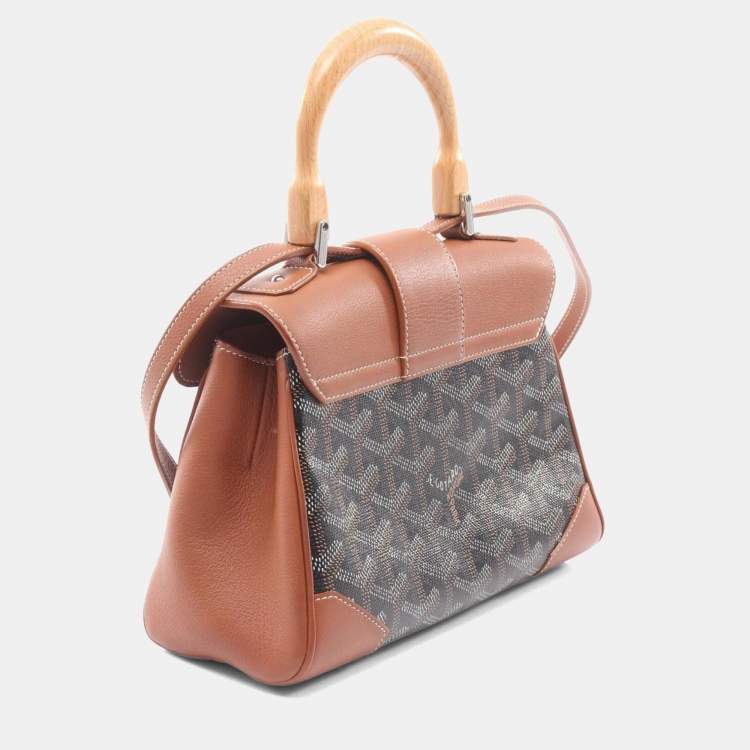 Pre Owned Goyard Saigon Mini Handbag Coated Canvas And Leather Black Brown White