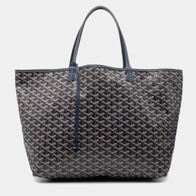 Pre Owned Goyard Saint Louis Gm Tote Bag Navy Leather