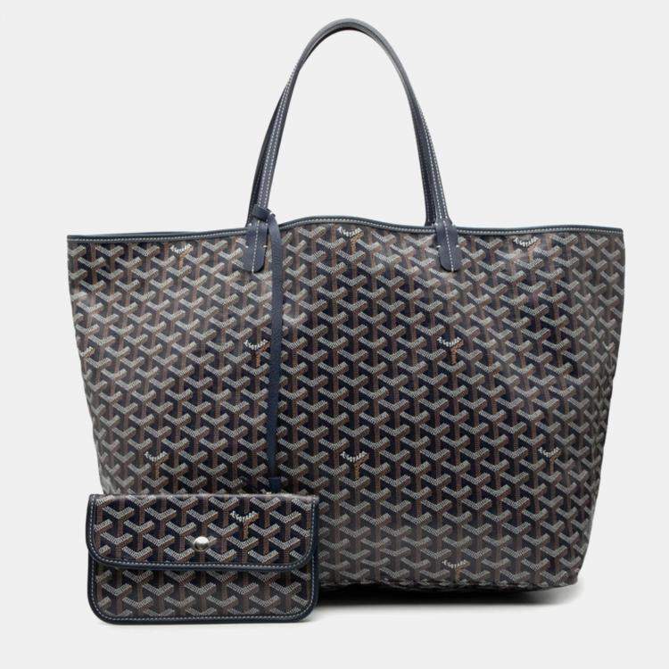 Pre Owned Goyard Saint Louis Gm Tote Bag Navy Leather