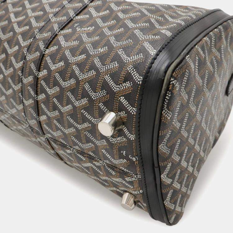 Pre Owned Goyard Croiseur 40 Handbag Herringbone Pattern Pvc Black And Brown