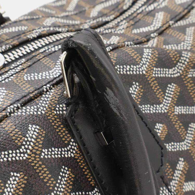 Pre Owned Goyard Croiseur 40 Handbag Herringbone Pattern Pvc Black And Brown