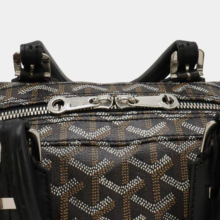 Pre Owned Goyard Croiseur 40 Handbag Herringbone Pattern Pvc Black And Brown