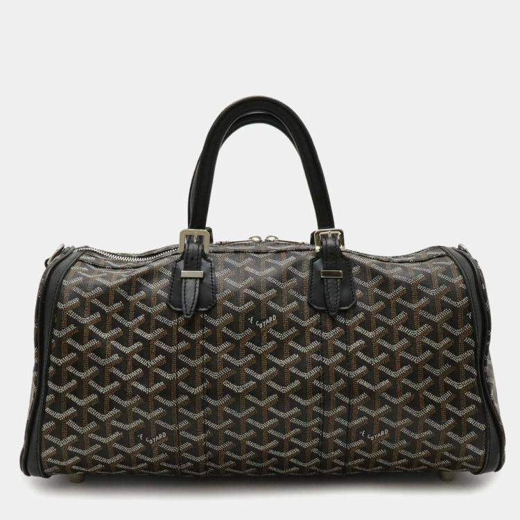 Pre Owned Goyard Croiseur 40 Handbag Herringbone Pattern Pvc Black And Brown