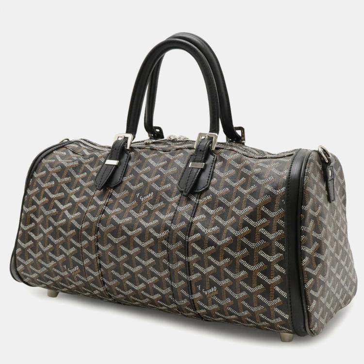 Pre Owned Goyard Croiseur 40 Handbag Herringbone Pattern Pvc Black And Brown