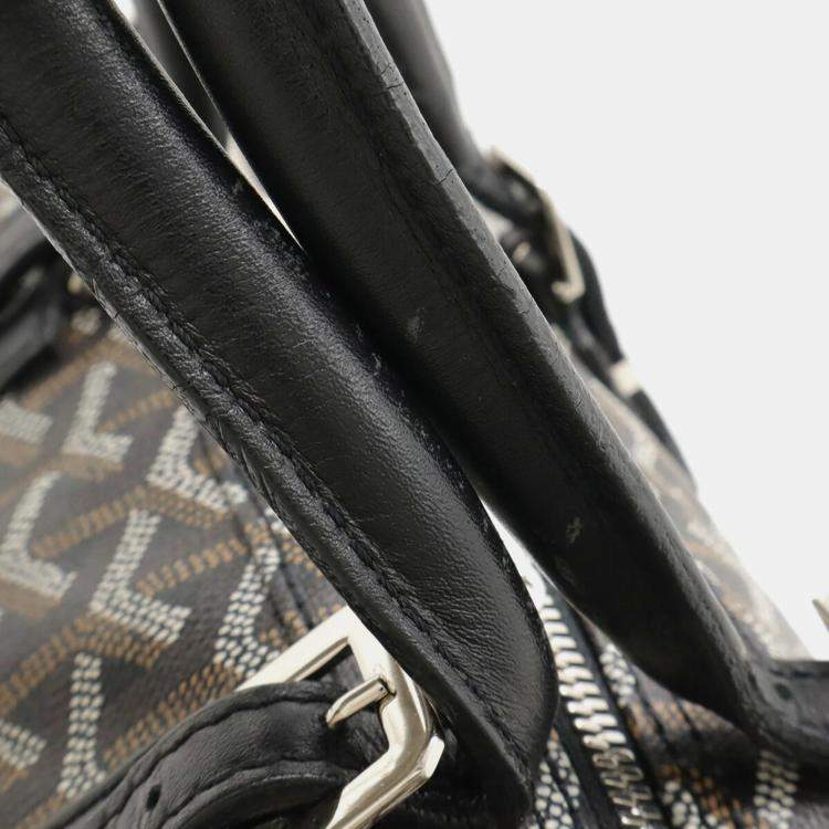 Pre Owned Goyard Croiseur 40 Handbag Herringbone Pattern Pvc Black And Brown