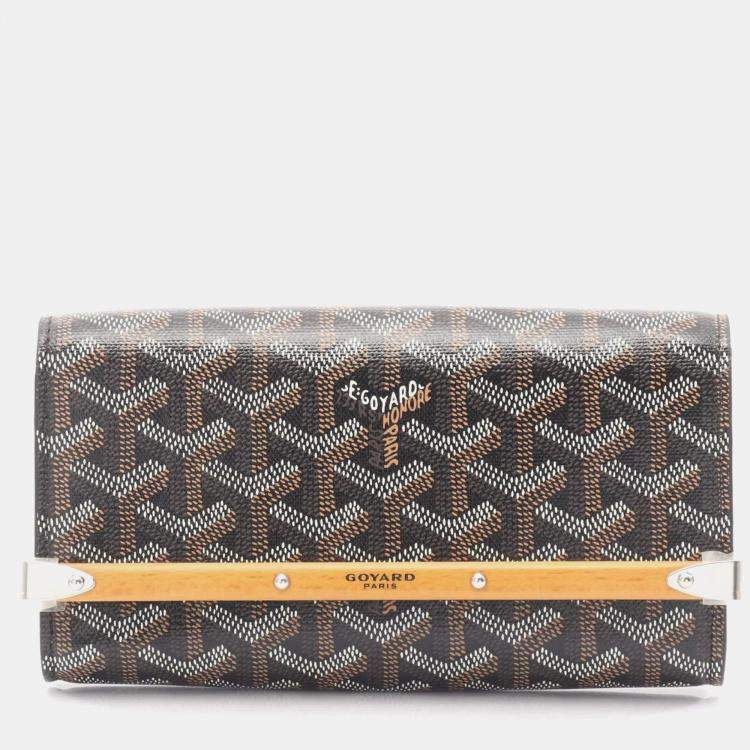 Pre Owned Goyard Monte Carlo Mini Case Pouch Bag In Coated Canvas And Wood Black Multicolor