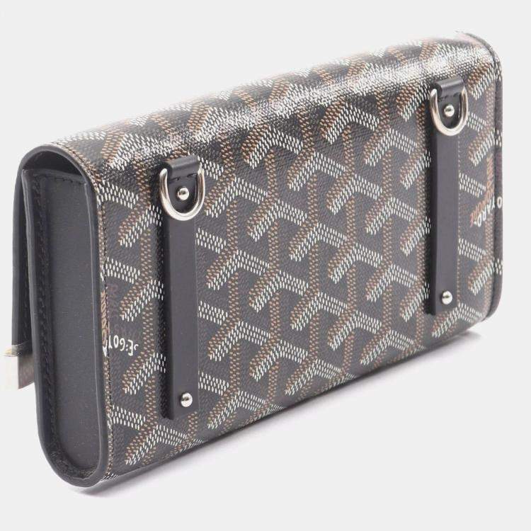 Pre Owned Goyard Monte Carlo Mini Case Pouch Bag In Coated Canvas And Wood Black Multicolor