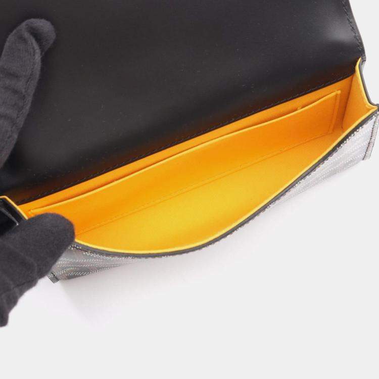 Pre Owned Goyard Monte Carlo Mini Case Pouch Bag In Coated Canvas And Wood Black Multicolor