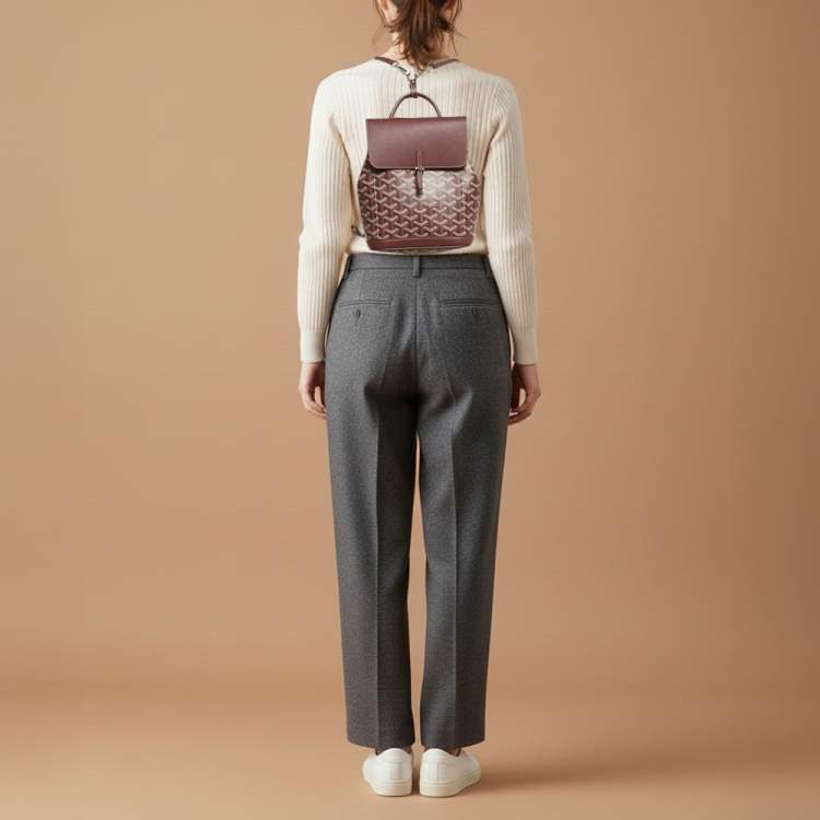 Pre Owned Goyard Alpin Mini Burgundy Goyardine Coated Canvas and Leather Backpack