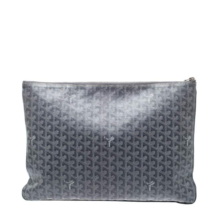 Pre Owned Goyard Grey Chevron Print Coated Canvas Senat Clutch 