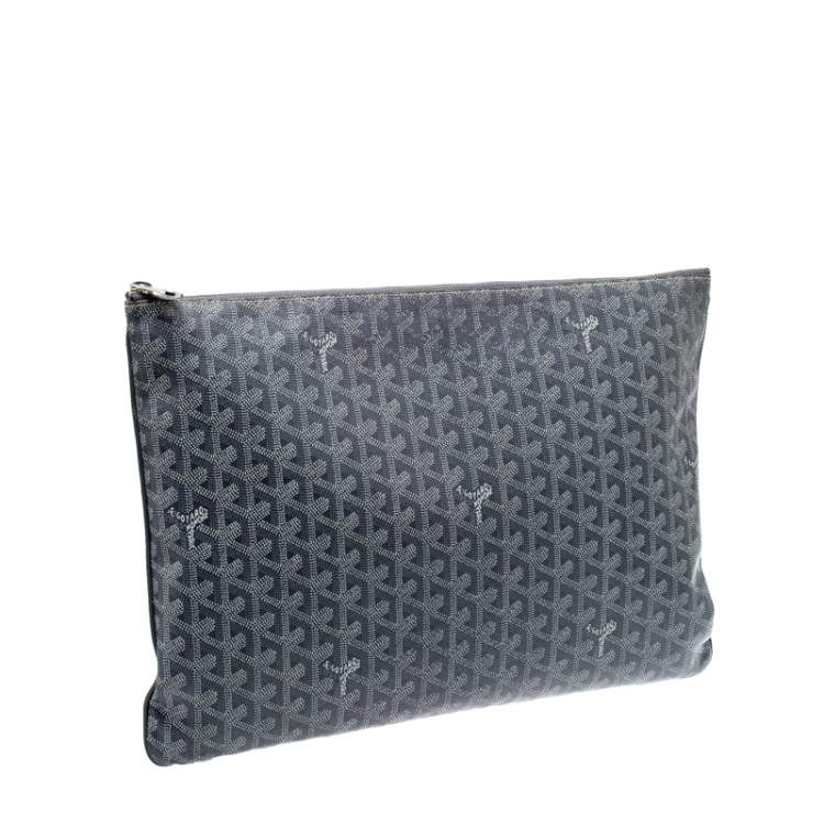 Pre Owned Goyard Grey Chevron Print Coated Canvas Senat Clutch 