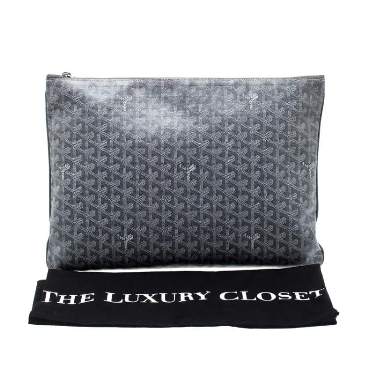 Pre Owned Goyard Grey Chevron Print Coated Canvas Senat Clutch 