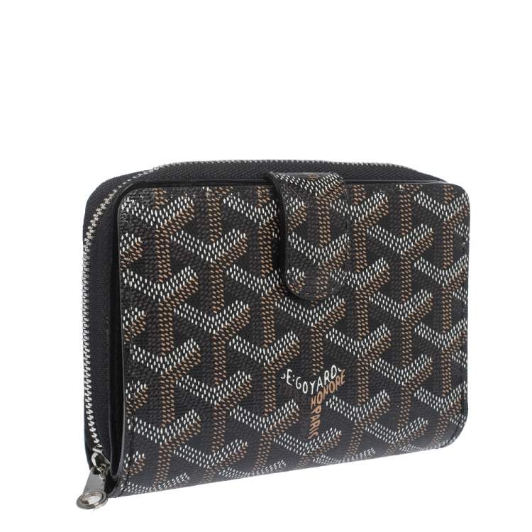 Pre Owned Goyard Black Coated Canvas Goyardine Tuileries Zip Compact Wallet