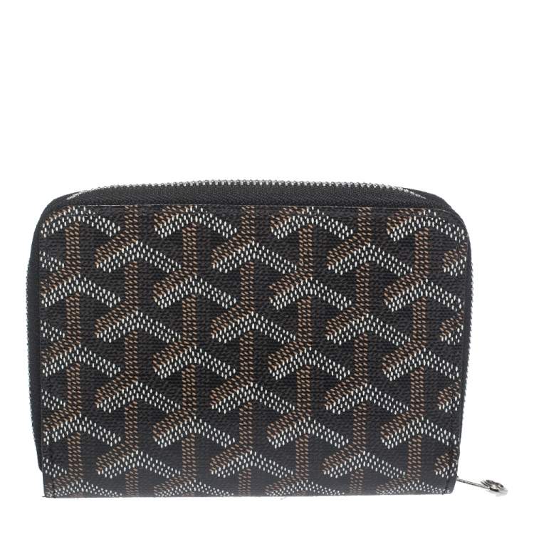 Pre Owned Goyard Black Coated Canvas Goyardine Tuileries Zip Compact Wallet