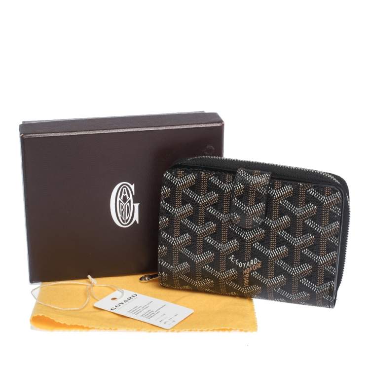 Pre Owned Goyard Black Coated Canvas Goyardine Tuileries Zip Compact Wallet