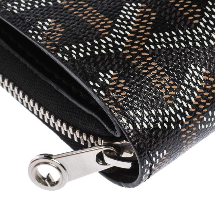 Pre Owned Goyard Black Coated Canvas Goyardine Tuileries Zip Compact Wallet