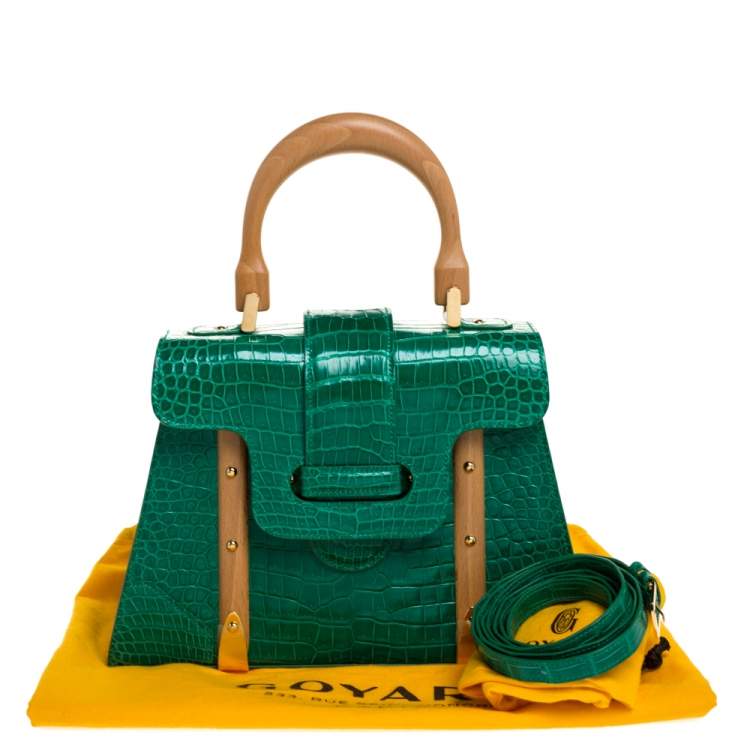 Pre Owned Goyard Green Crocodile Saigon PM Top Handle Bag