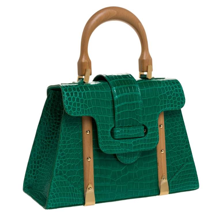 Pre Owned Goyard Green Crocodile Saigon PM Top Handle Bag