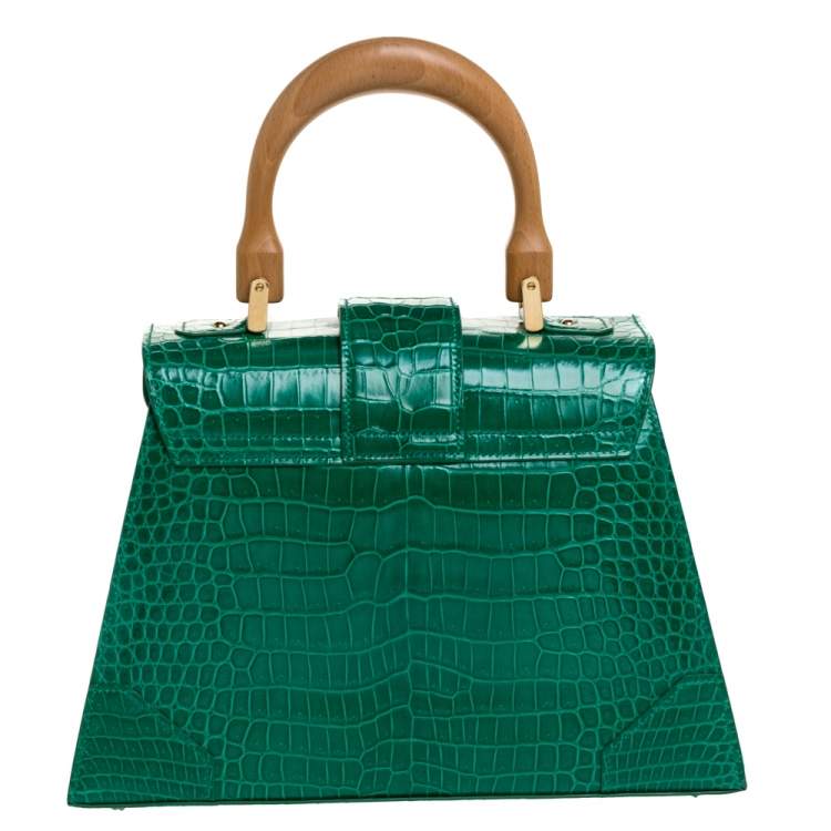 Pre Owned Goyard Green Crocodile Saigon PM Top Handle Bag