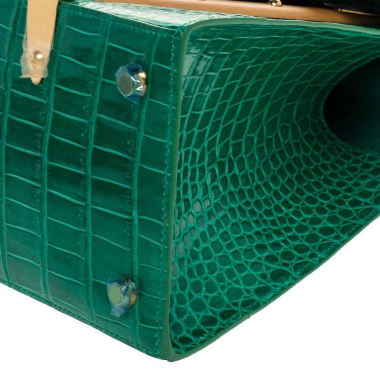 Pre Owned Goyard Green Crocodile Saigon PM Top Handle Bag