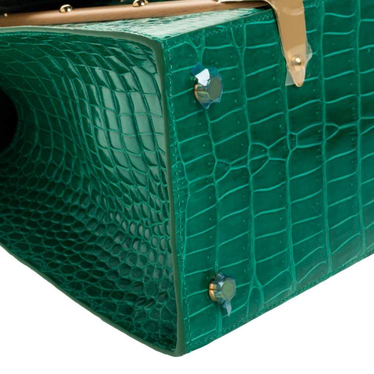 Pre Owned Goyard Green Crocodile Saigon PM Top Handle Bag