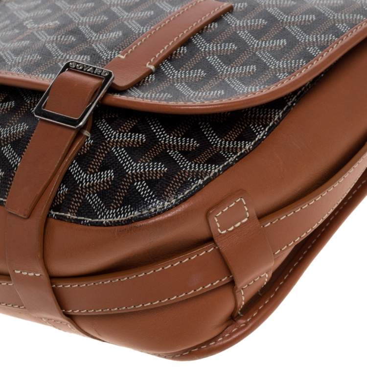 Pre Owned Goyard Brown Goyardine Coated Canvas and Leather Belvedere MM Saddle Bag