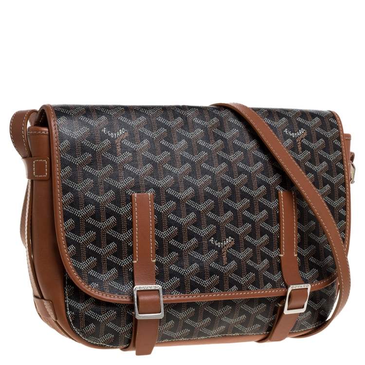 Pre Owned Goyard Brown Goyardine Coated Canvas and Leather Belvedere MM Saddle Bag