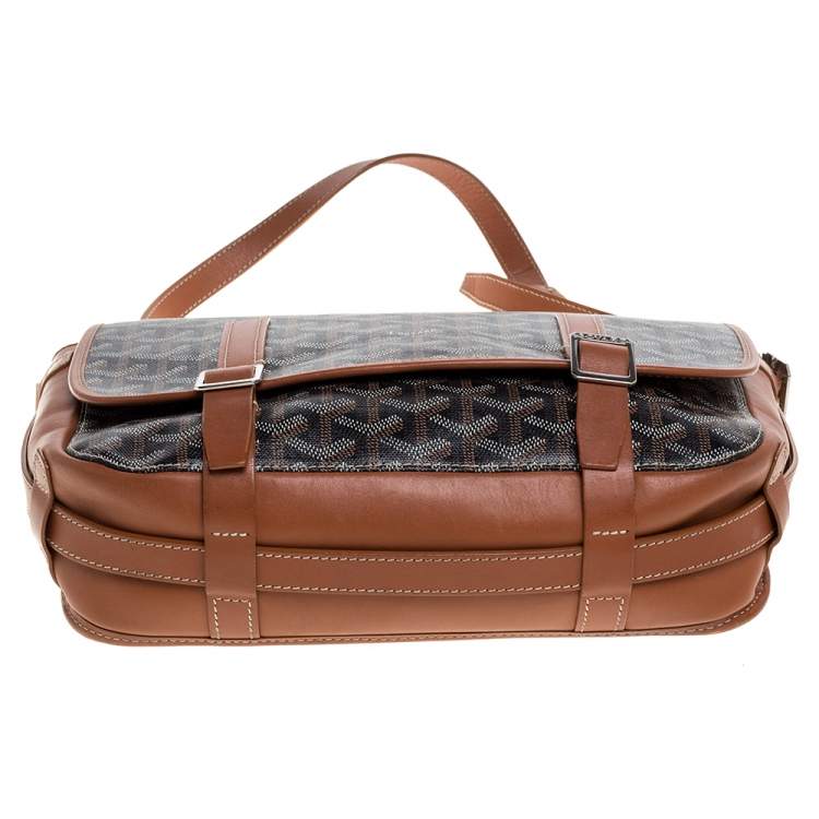 Pre Owned Goyard Brown Goyardine Coated Canvas and Leather Belvedere MM Saddle Bag