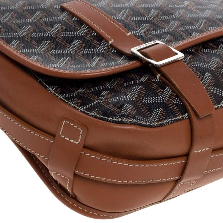 Pre Owned Goyard Brown Goyardine Coated Canvas and Leather Belvedere MM Saddle Bag
