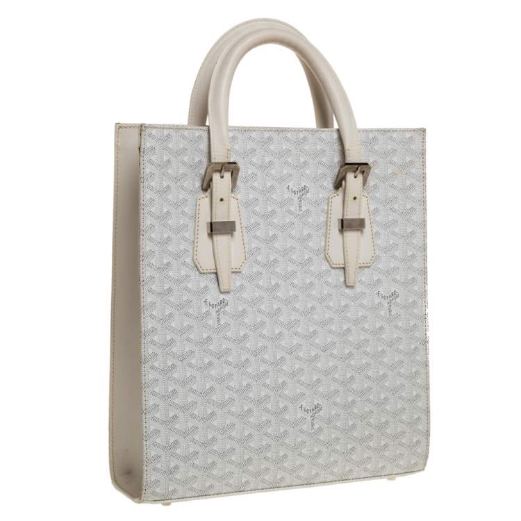 Pre Owned Goyard White Goyardine Coated Canvas and Leather Comores PM Tote