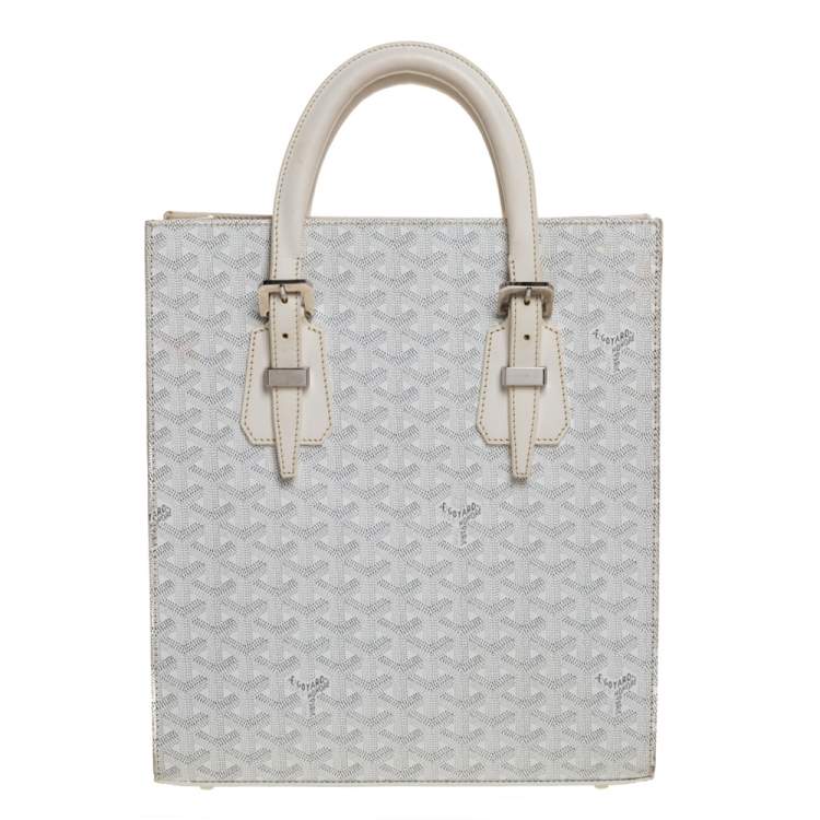 Pre Owned Goyard White Goyardine Coated Canvas and Leather Comores PM Tote