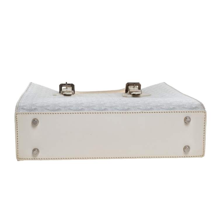 Pre Owned Goyard White Goyardine Coated Canvas and Leather Comores PM Tote