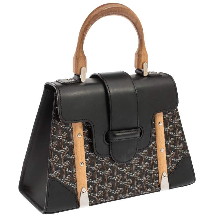 Pre Owned Goyard Black Coated Canvas and Leather PM Saigon Top Handle Bag