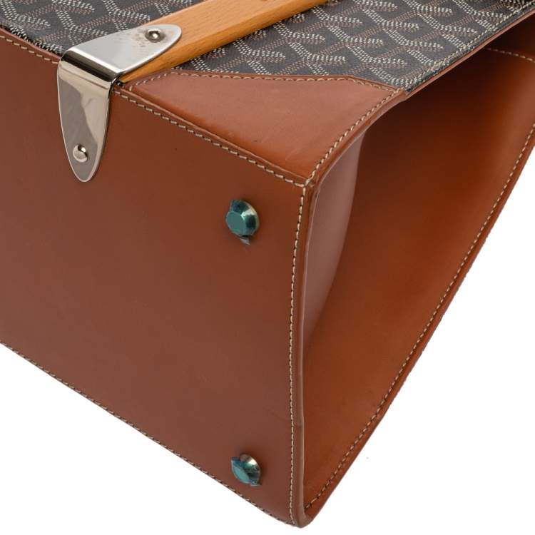 Pre Owned Goyard Brown/Cognac Coated Canvas and Leather Saigon Top Handle Bag