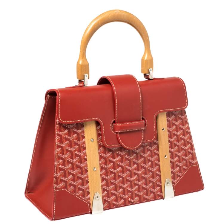 Pre Owned Goyard Red Goyardine Coated Canvas and Leather Saigon Top Handle Bag