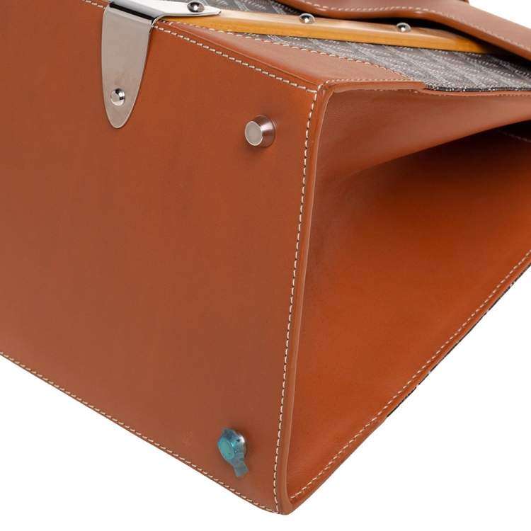 Pre Owned Goyard Brown/Cognac Coated Canvas and Leather Saigon Top Handle Bag