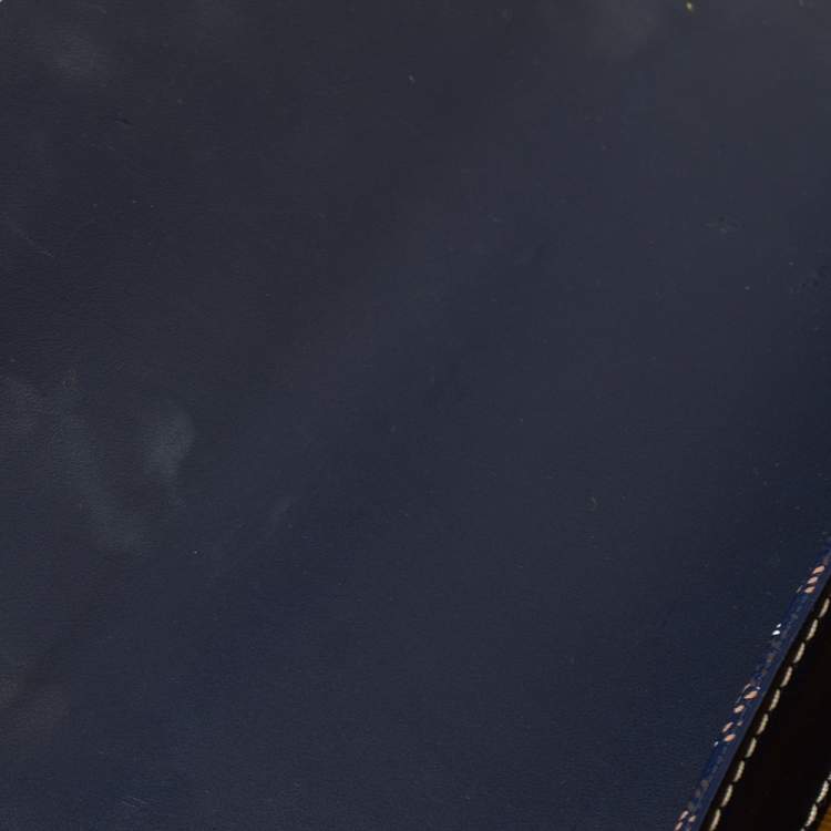 Pre Owned Goyard Navy Blue Goyardine Coated Canvas and Leather PM Saigon Top Handle Bag